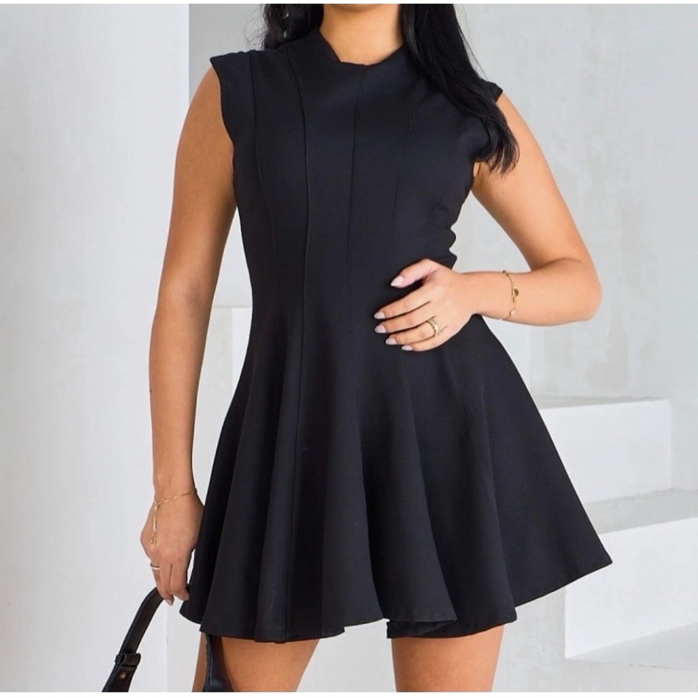 Zara Godet Hem Short Mini Dress ZW Collection Black Size XS